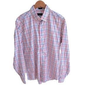 PETER MILLAR Pink Flex Finish Mens Large Lightweight Plaid Button Up Shirt